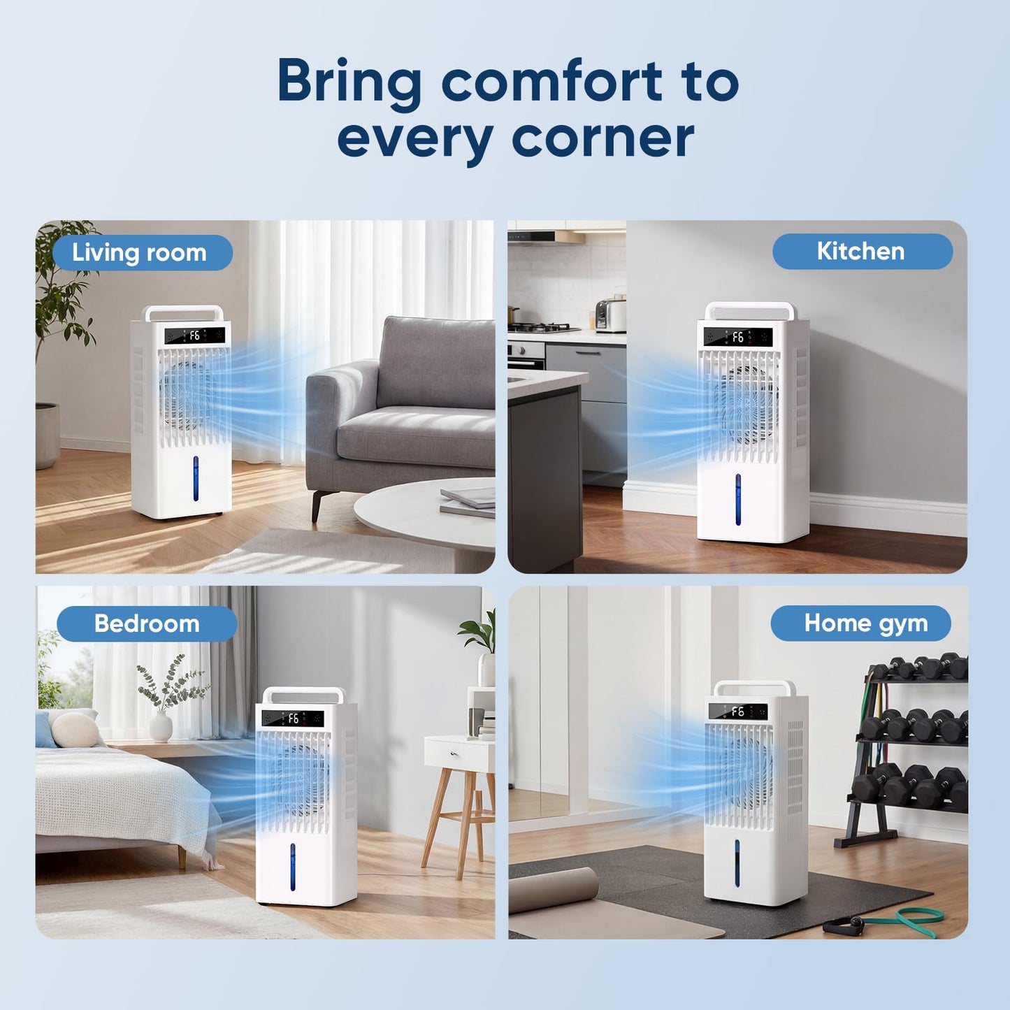 Ashihoti Official Portable Air Conditioners, 4-IN-1 Swamp Cooler, Evaporative Air Cooler, 6 Speeds & 3 Modes, 3-Gal Water Tank for Cooling, 15-20 FT/S Remote Control, Portable Air Cooler for Indoors