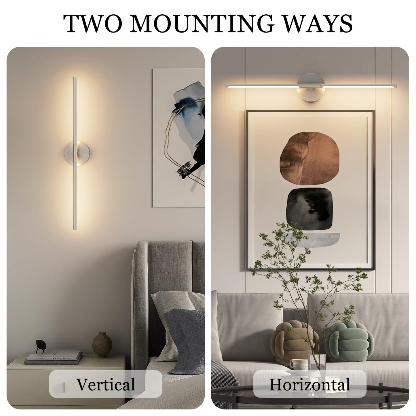 Coinmit 28In Sand Nickel Wall Sconces Set of Two Hardwired 3000K LED Modern Vanity Light 360° Rotatable for Living Room Bedroom Bathroom(2 Pack)