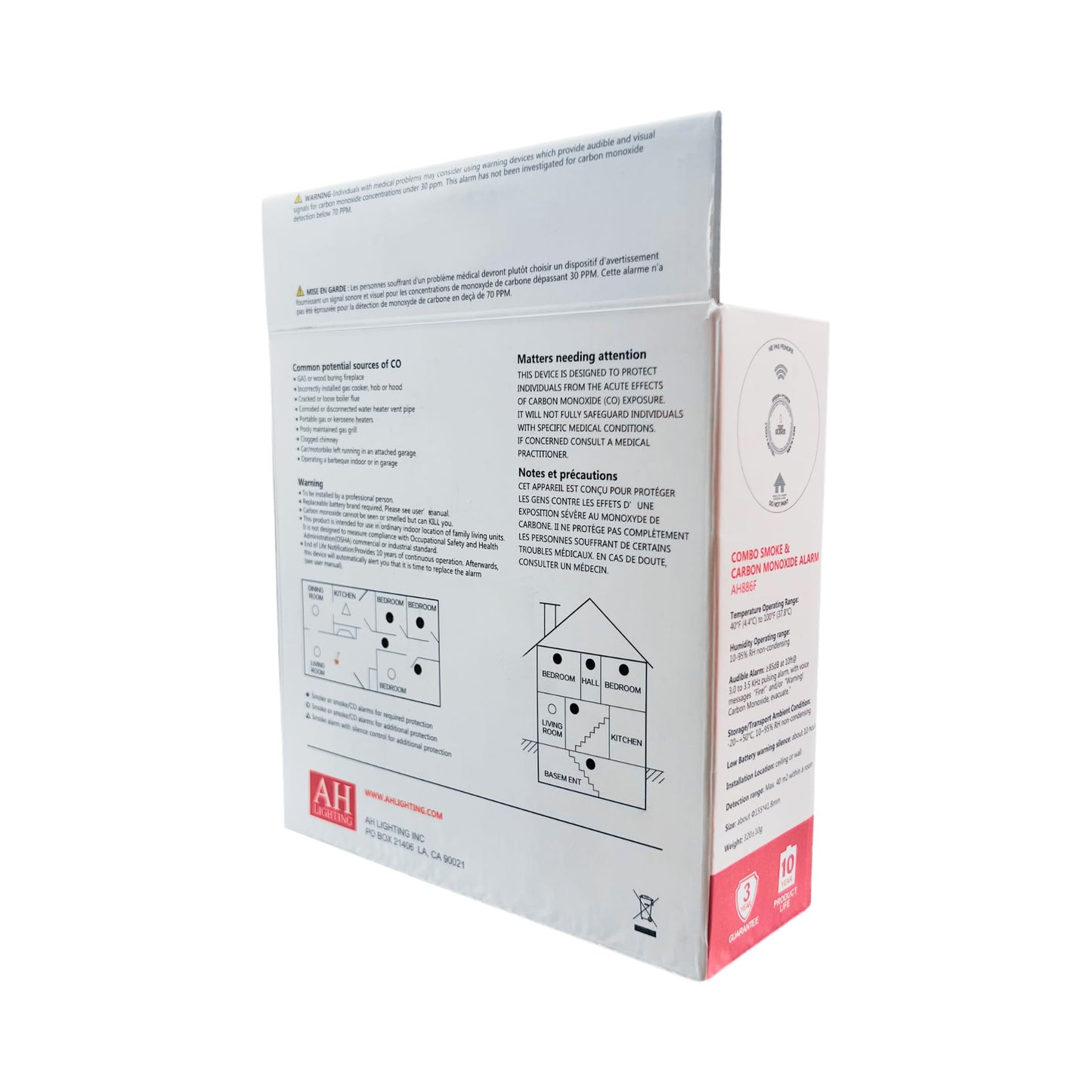 AH Lighting AH886F Combo Smoke & Carbon Monoxide Alarm, Voice Alarm System, Interconnect Hardwired, Combo Alarm, 10-Year Battery Powered, Led Warning Light Indicator (2)