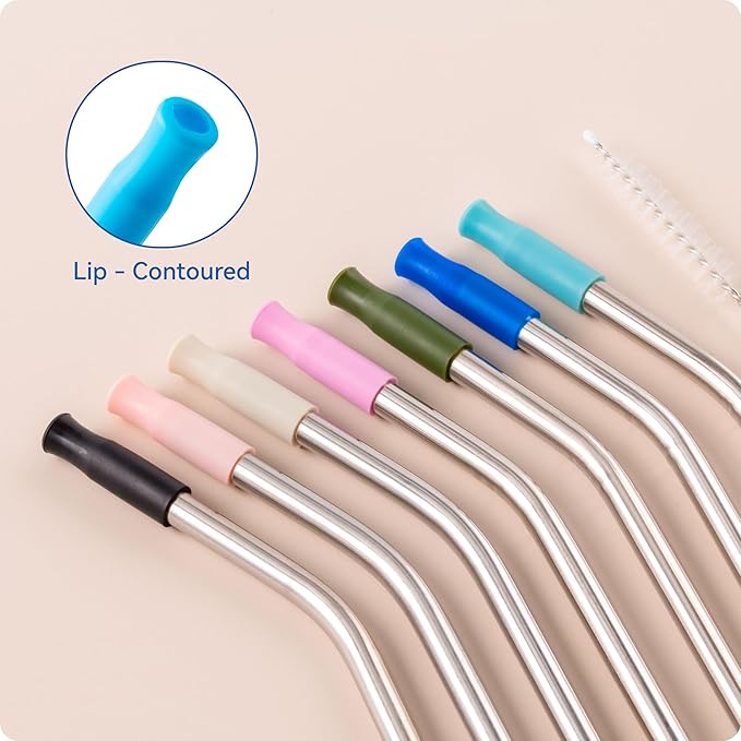 Reusable Stainless Steel Straws with Silicone Tip for Stanley 30oz, Metal Drinking Straws for 30oz Tumbler,3 Bent Tubes & 6 Tips& 1 Cleanr Brush (Vivid Violet)