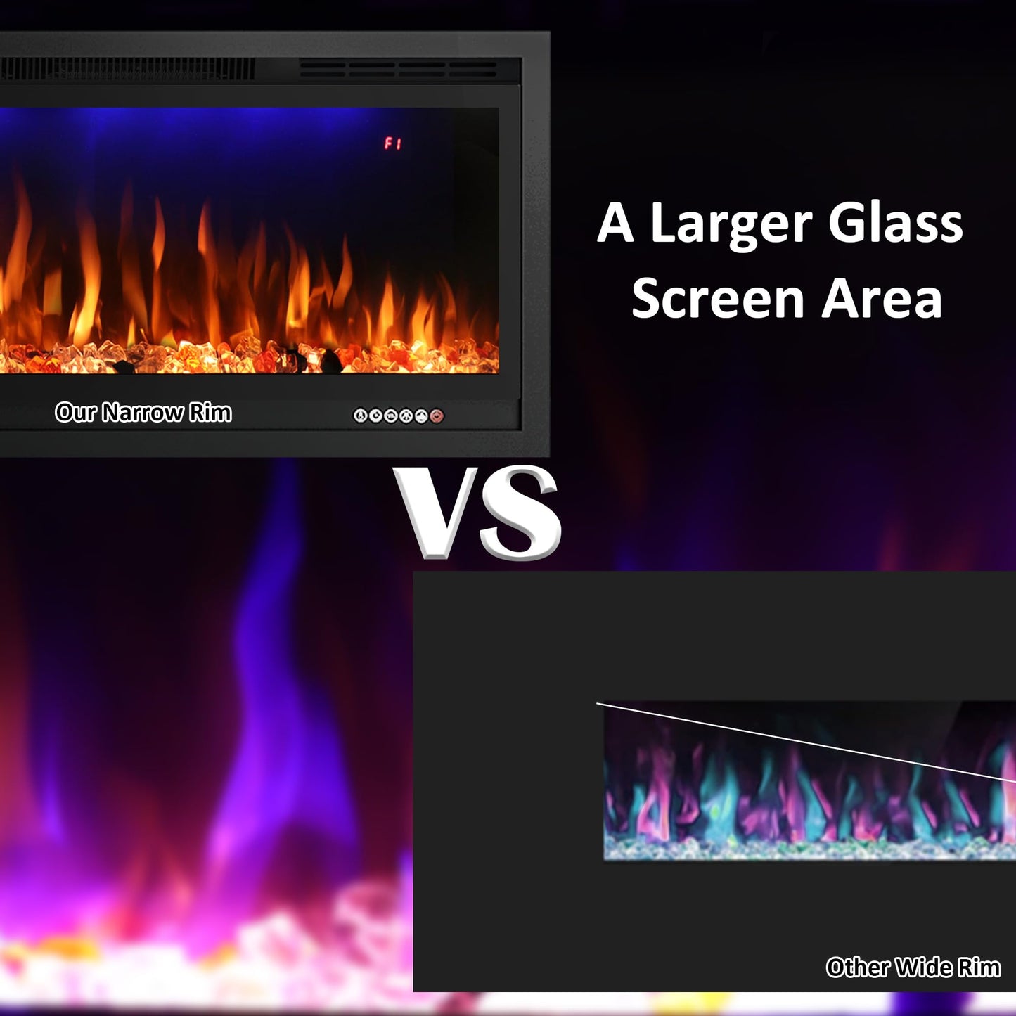 Rodalflame 60" WiFi-Enabled Electric Fireplace Insert, APP Smart Control, Wall Mounted&Recessed Linear Fireplace Heater with Thermostat, Flame&Top Lights, Log&Crystal, Timer