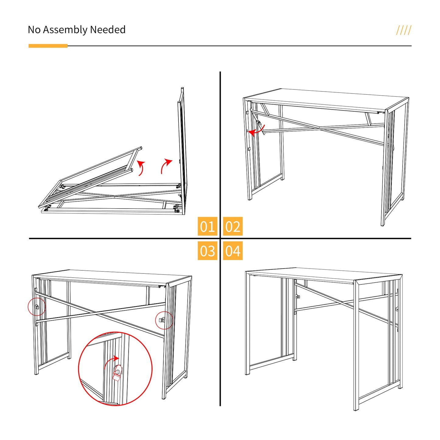 Lutown-Teen Small Folding Desk 32 inch, No Assembly Required Small Office Desk, Writing Gaming Computer Camping Desk, White