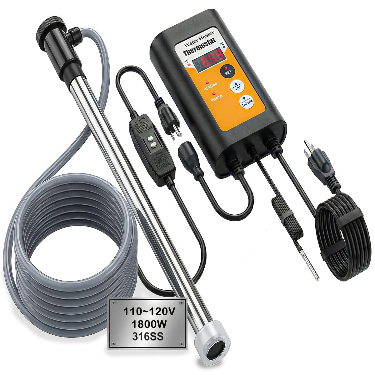 1800W 120V Immersion Water Heater with GFCI, Portable Pool Heater for Small Above Ground Pool, Submersible Hot Tub Heater & Baptismal Pool Heater, Fit Bathtub and Small Inflatable Pool