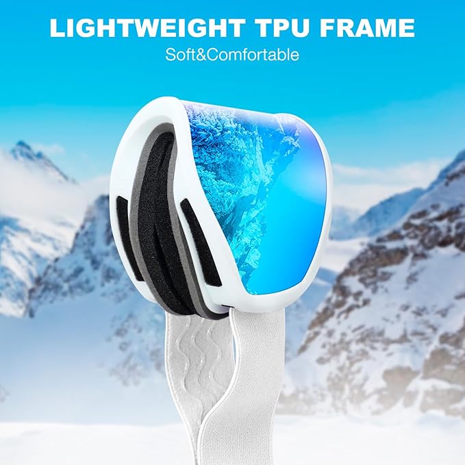 Ski Goggles OTG for Men Women, Anti-Fog Snowboard Goggles UV400 Protection Snow Goggles for Adult Youth