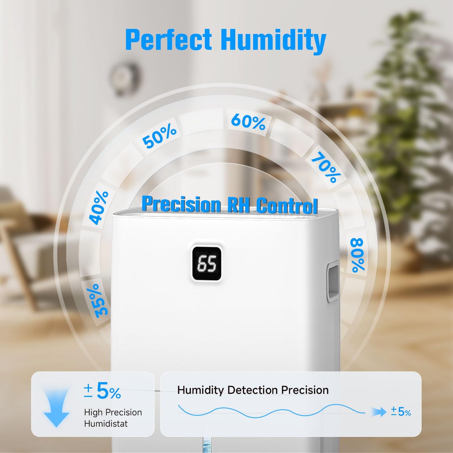 Aqukesu 80 Pint Dehumidifier - Up to 5,000 Sq Ft, for Basement, Bedroom, Bathroom, Living Room, Home, Garage | 3 Fan Speeds, Smart Humidity Control, Auto Drain, Easy Move Wheels