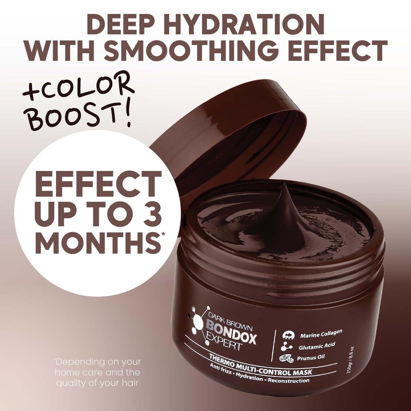 Hair Treatment Mask Damaged Dark Brown Color BONDOX 8.8oz | Color Depositing Mask with Almond Oil | Marine Seaweed Collagen | Fo