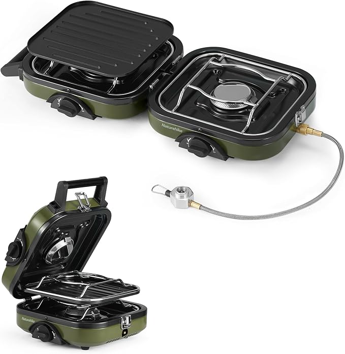Naturehike 2 Burner Folding Camping Stove with Griddle, Portable Camp Isobutane Gas Stove with 16000 BTU Adjustable Burner...