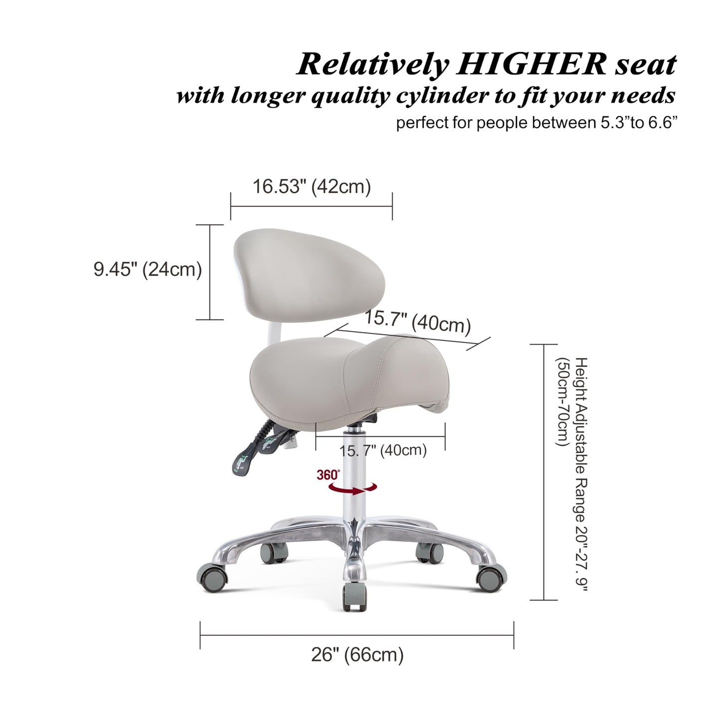 HNKastela Rolling Saddle Chair with Back Support, Height Adjustable Ergonomic Saddle Stool Chair with Wheels for Dental Hygienist,Salon,Esthetician…