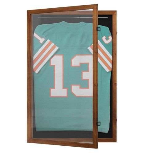 Flash Furniture Banks Jersey Display Case, Hanging PVC Tube, Velvet Lined Back, Foam Sheet Insert, Acrylic Window, Anti-Theft Lock with Keys, 24x36, Rustic Brown