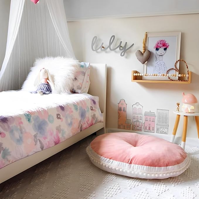 Kishome Large Floor Pillow Kids Round Floor Cushion Seating, 35 inches Big Circle Pillow, Round Pillows Seating for Children, Oversized Mat for Reading Nook Teepee Playroom Nursery Canopy Pink