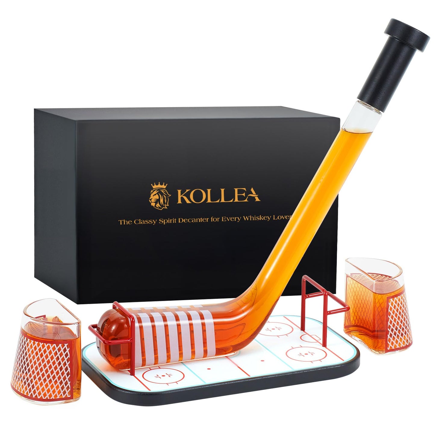 Gifts for Men – Kollea Ice Hockey Whiskey Decanter Set with 2 Hockey Goal Glasses, Unique Ice Hockey Gift for Dad, Husband, Brother, Coach – Birthday, Christmas & Anniversary for Hockey Fans