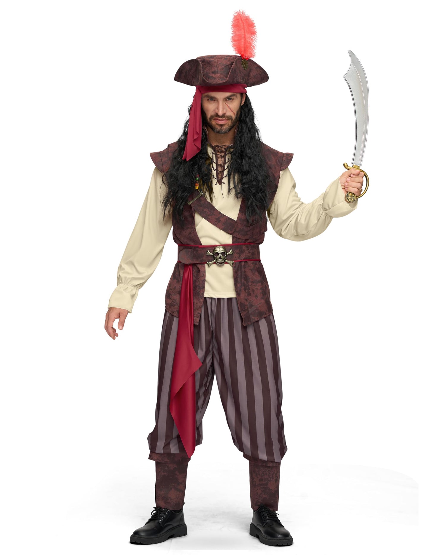 Spooktacular Creations Mens Caribbean Pirate Costume Adult Beige Sea Captain Robber Costume for Halloween Dress Up Party, Cosplay Party