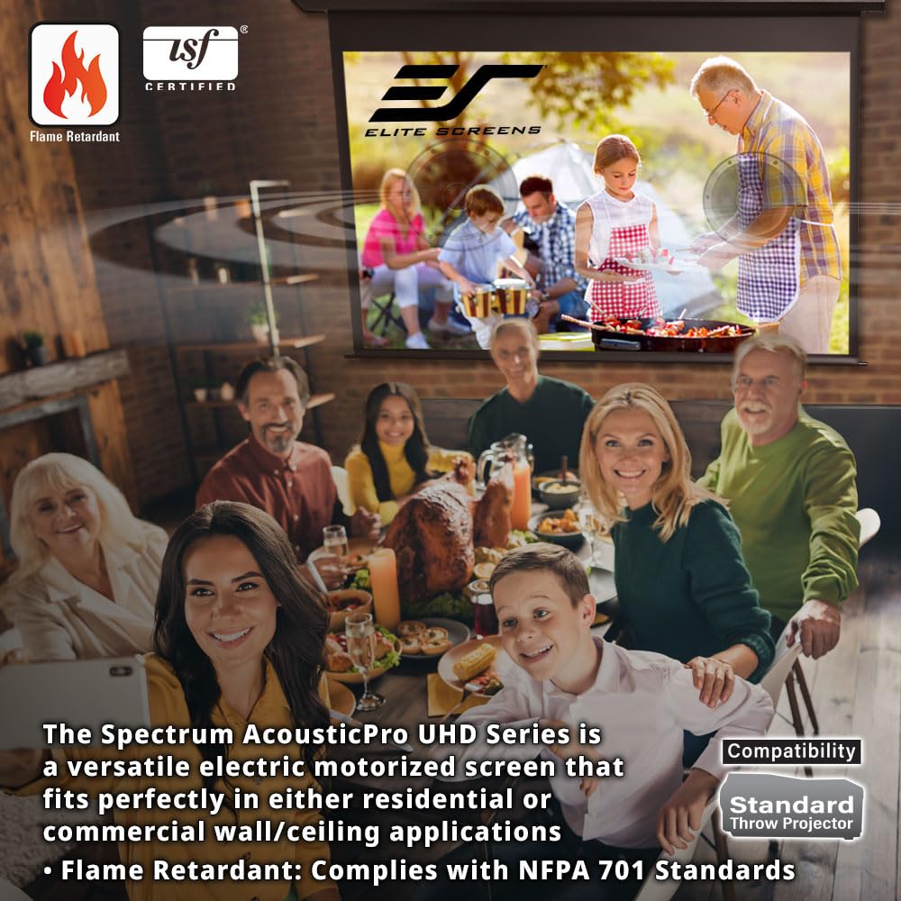 Elite Screens Acoustically Sound Transparent Spectrum Electric AcousticPro UHD,105-INCH Motorized Projector Screen Swift-RC1 Remote Kit Moiré-Free Perforated Weave Home Cinema, ELECTRIC105H2-AUHD