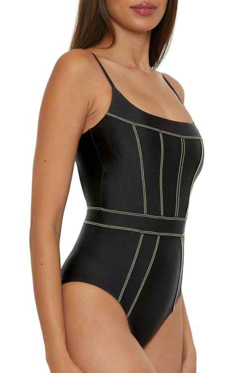BECCA Color Sheen - Women's One Piece Swimsuit, Sexy Satin, Bathing Suits for Women, Black, Large