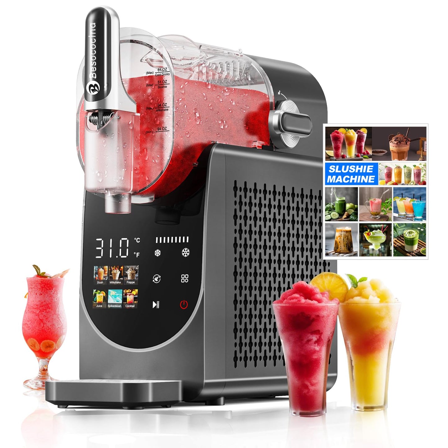 Slushie Machine 84oz, Slushy Machine for Home, Frozen Drink Machine with One-Touch Screen, 6 Preset Programs, Auto Clean, No Ice Needed, Dishwasher Safe Parts, for Margaritas, Frappés and More (84oz)