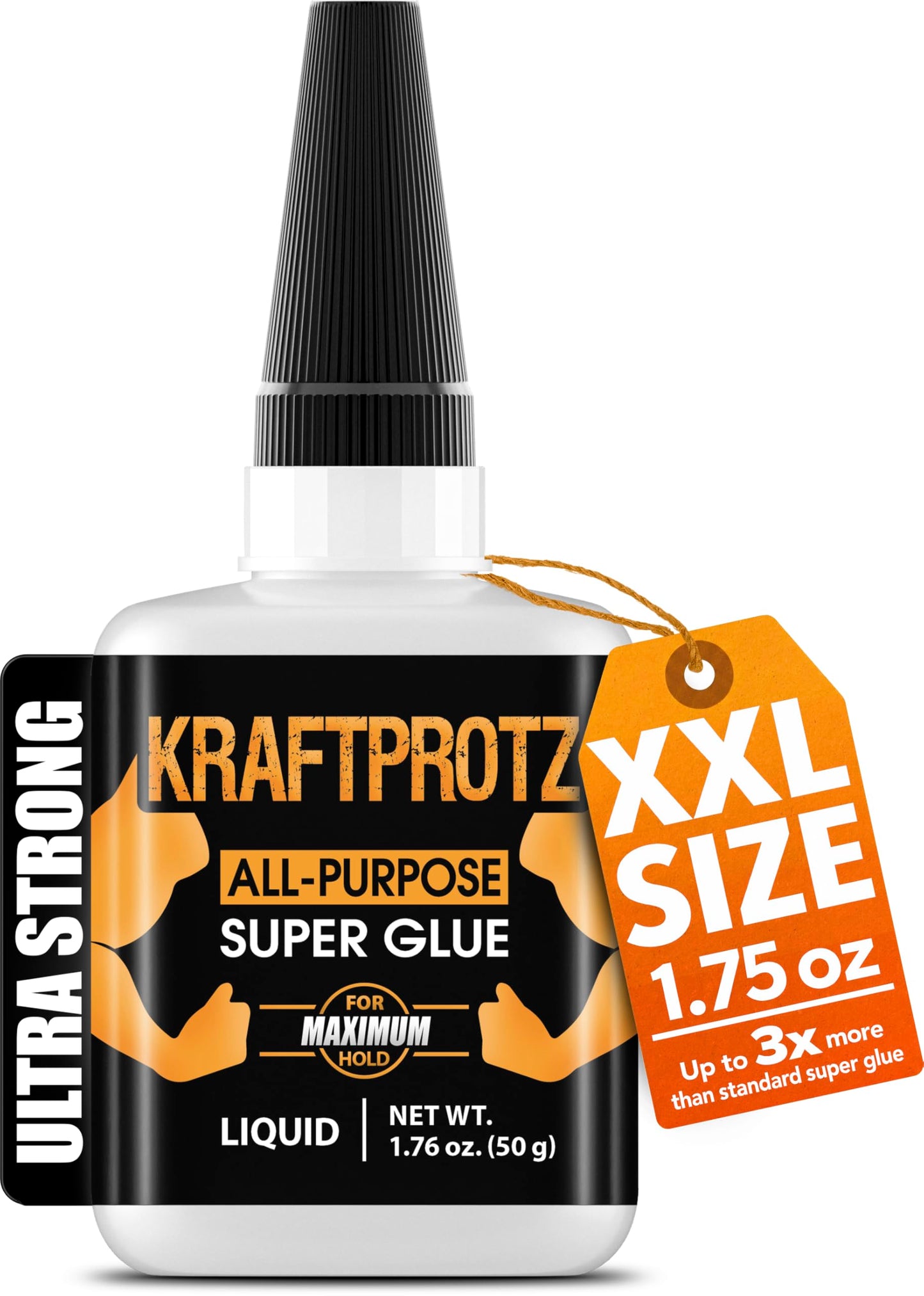 Superglue Thin Liquid XXL Value Size 1.76oz – Capillary Action Adhesive for Tight Cracks – Fast Wicking for Plastic, Wood & Metal – Ultra Clear Industrial Bond – KRAFTPROTZ