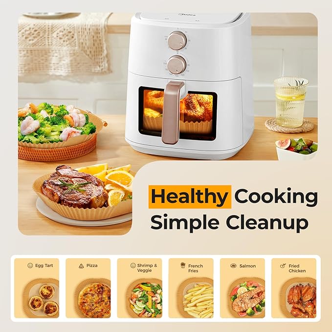Air Fryer Paper Liners: 100Pcs Parchment Paper, 8" Air Fryer Liner Disposable for Microwave, Non-Stick Square Air Fryer Basket Liner