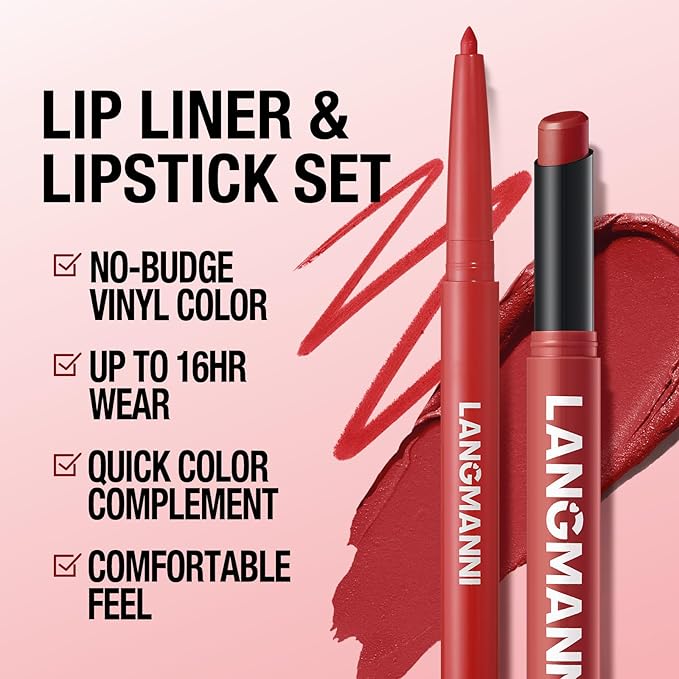 Jolilab 4Pcs Lip Set: 2 Colors Lip Liner+2 Colors Lipstick, Matte/Creamy,Smooth Creamy Texture,Long-Lasting,Bold/Nude Shades for Daily/Party, Vegan, Gift for Makeup Lovers.(#07+08)
