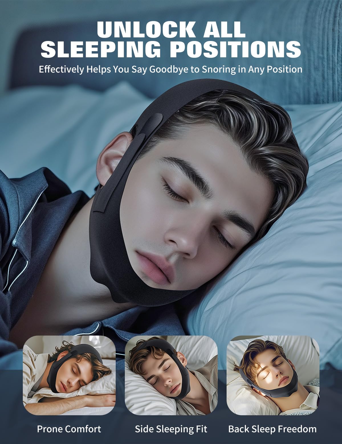 NNSRR Chin Strap for Sleeping,Anti Snore Chin Strap for CPAP Users,Anti Snoring Devices Breathable and Reusable for Men and Women,Simple and Effective Snoring Solution