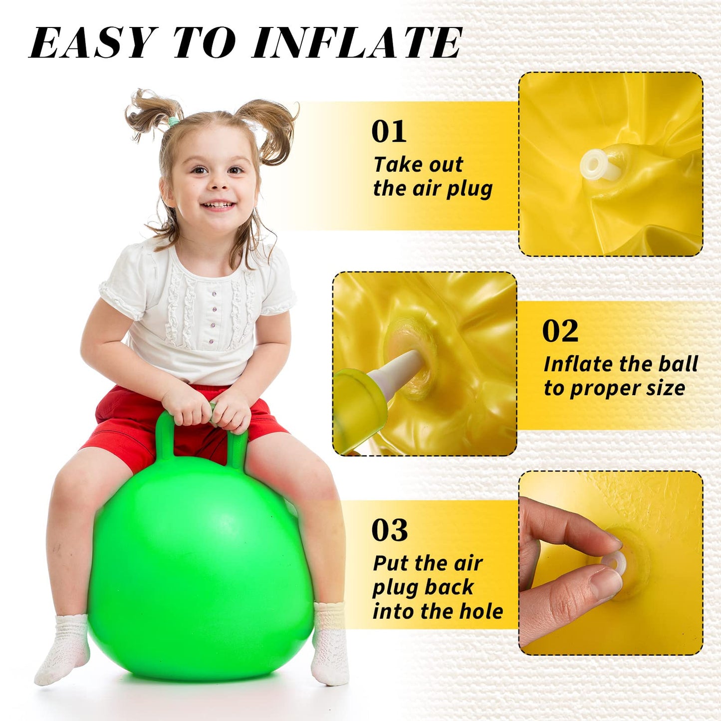Sratte 6 Pcs Hopper Ball with Handle Bouncing Marble Bouncy Balls Hopping Toys Inflatable Jumping Toy for Jumping Sport Hop Boys Girls Gifts Party Favors(Cute Color)