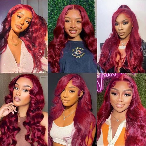 Ylleis 99J Burgundy Wine Red Color Body Wave 13x4 HD Lace Front Glueless Wigs Human Hair Pre Plucked Bleached Knots with Baby Hair Wigs Brazilian Human Hair Natural Hairline Wigs for Women(18Inch)