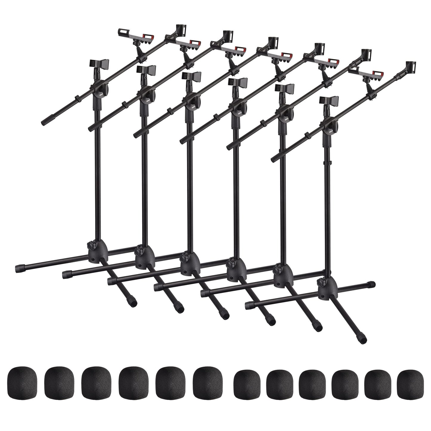Aw 6 Packs Microphone Boom Arm Stand Dual Mic Clips Adjustable Tripod Phone Holder For Performance Singing Wedding Stage And Out
