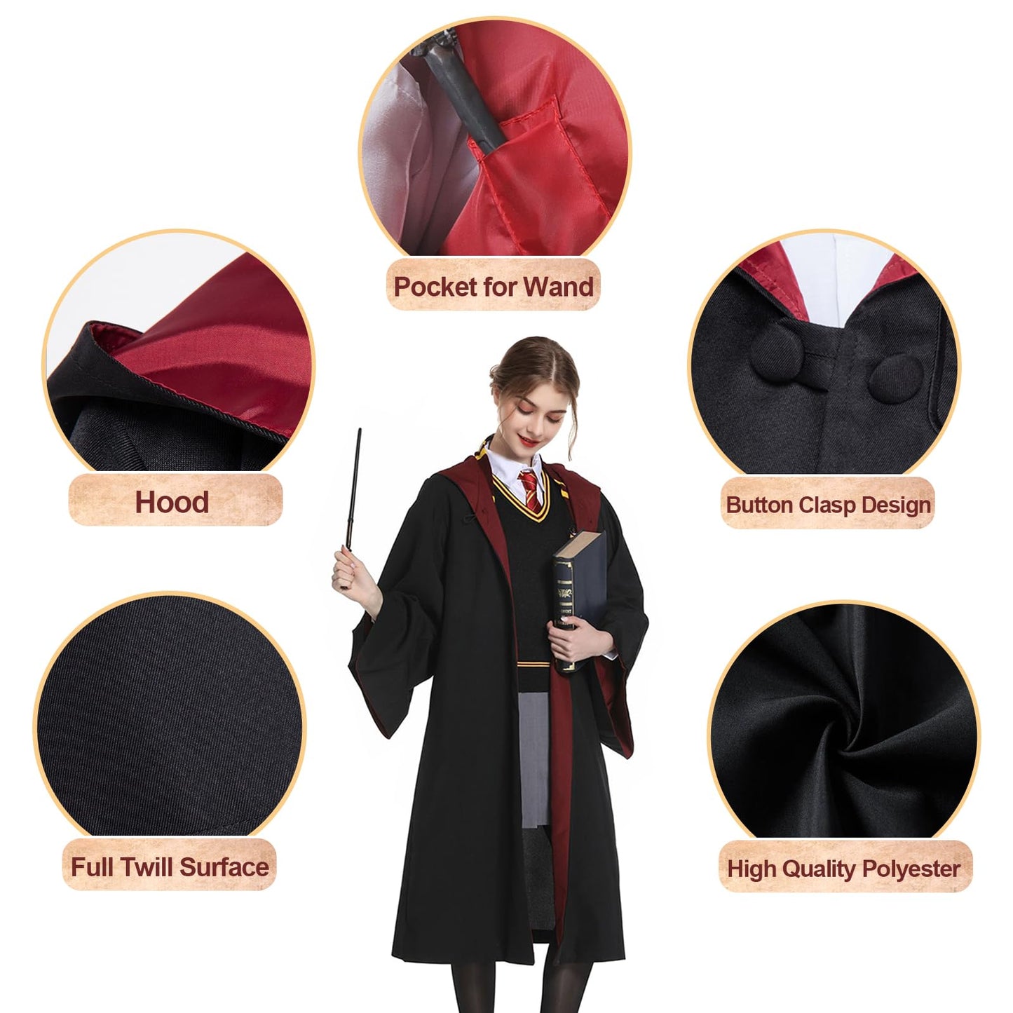 seeykey Wizard Robe Cloak with Hood for Adult and Teens, Magician Cosplay Halloween Costume Dress Up for Men and Women