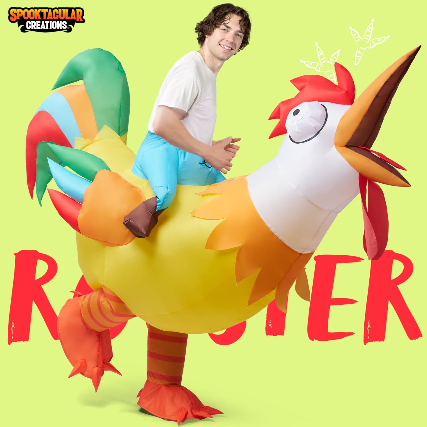 Spooktacular Creations Chicken Inflatable Costume Adult, Riding a Rooster Blow Up Funny Halloween Costume for Men Women Dress-Up Themed Cosplay Parties