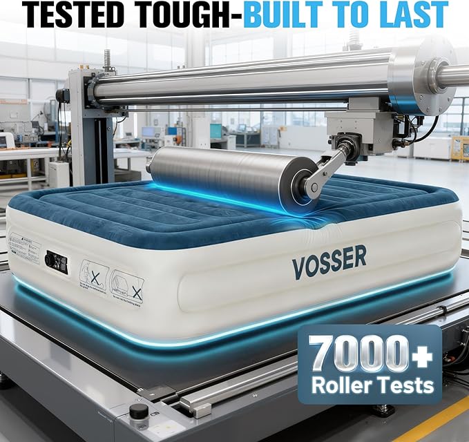 VOSSER Queen Air Mattress with Built-in Pump,18''Fast & Easy Inflation/Deflation Inflatable Mattress, Foldable Blow Up Mattress with Storage Bag, Inflatable Bed for Home, Camping & Guests