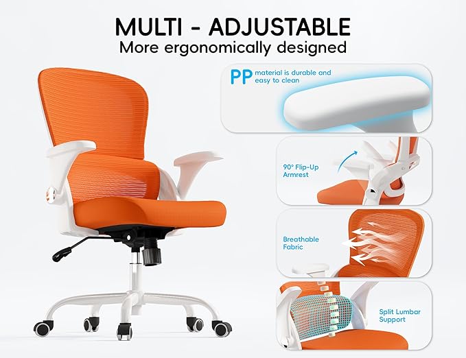 TRALT Office Chair - Ergonomic Office Chair with Back Support, Home Office Desk Chairs, 330lbs Wide Seat Big and Tall Office Chairs, Comfy Desk Chair for Work, Study, Office, Gaming (Orange)