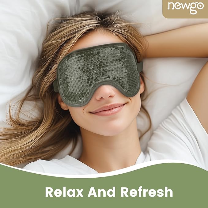 NEWGO Cooling Eye Mask for Puffy Eyes, Cold Eye Mask Eye Ice Pack for After Eyes Surgery, Tension Stress Relief, Itchy Eyes, Headaches, Dark Circles - Army Green