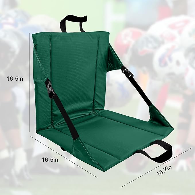LynsaTac Folding Stadium Seat Cushion with Backrest, Portable Bleacher Pad for Camping, Fishing,15.8'' x 16.5'',Lightweight Chair with Backrest for Outdoor Sports and Concerts (Forest Green)