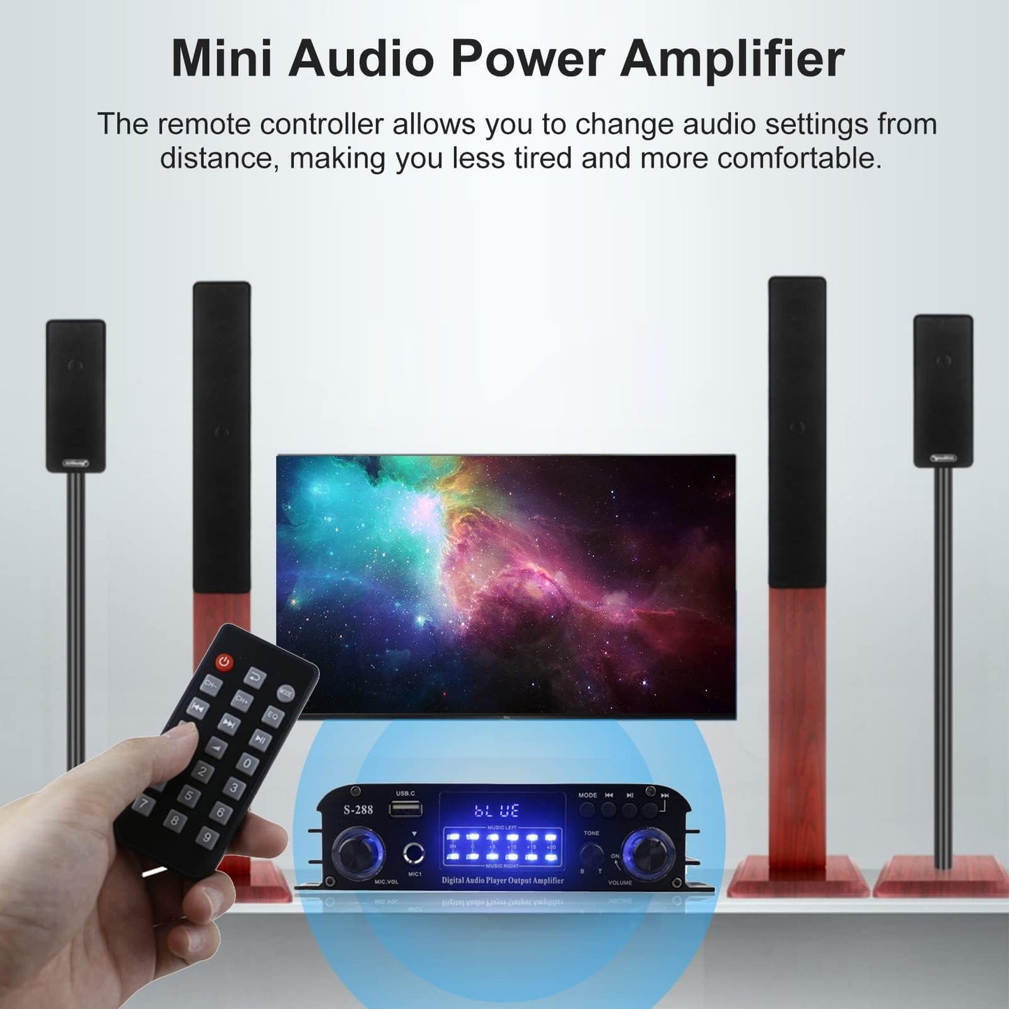 Romicta 4 Channel Bluetooth 5.0 Stereo Amplifier, 50Wx4 Hifi Power Amp, 1200W Max, Usb/Sd/Fm, Class D Home Audio Receiver For Ho