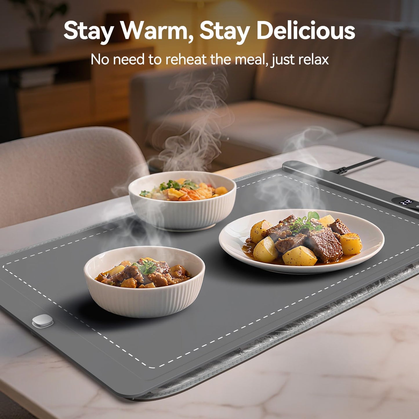 Food Warming Mat, Heating Fast Full Surface Electric Warming Tray with 6 Adjustable Temperature, 6 Hours Timer, Auto Shut-Off, Silicone Heating Mat for Food Buffet, Grey