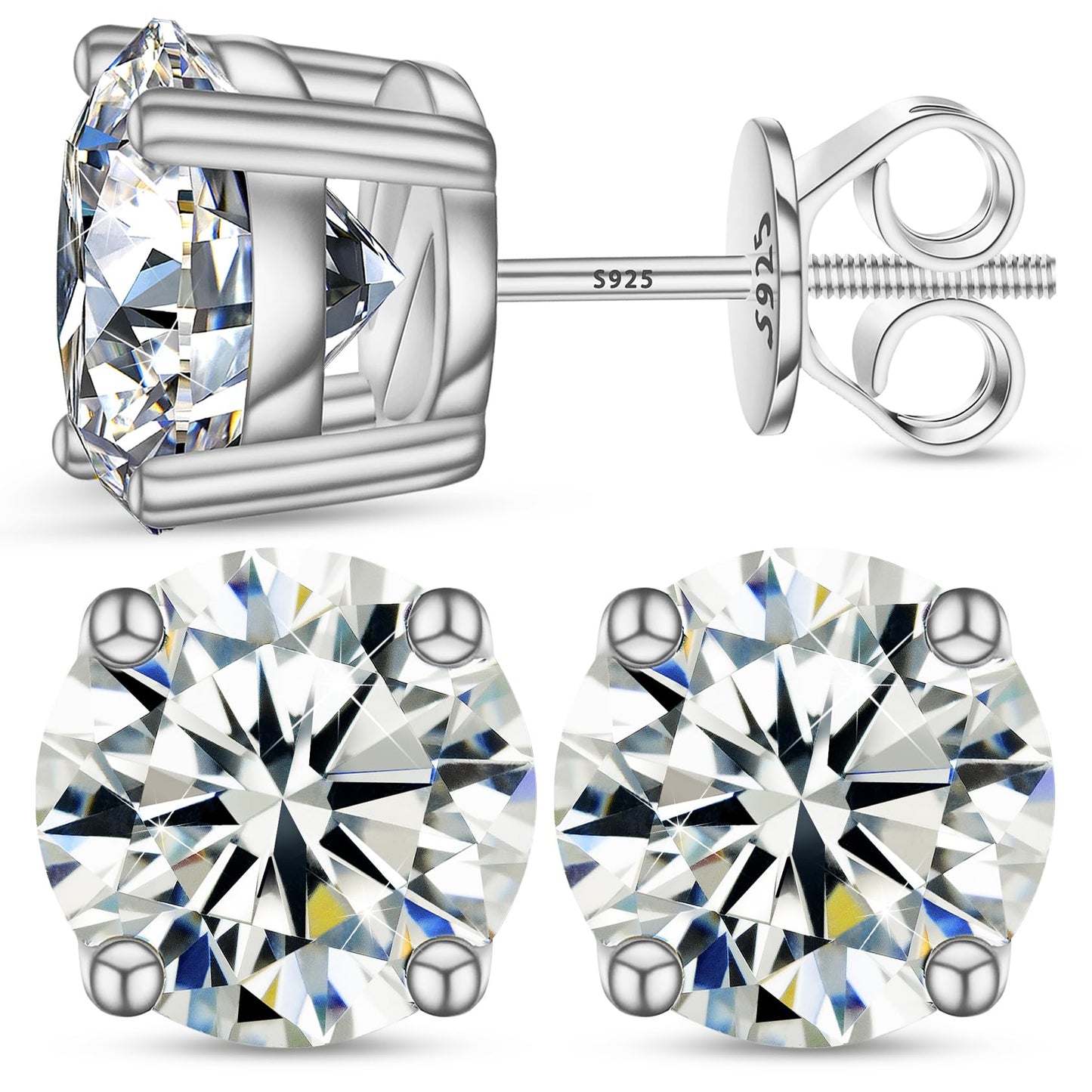 Moissanite Stud Earrings,0.2-4ct/Pair D Color VVS1 Clarity Brilliant Lab Created Diamond Moissanite Earrings w/ Screw Back, Bras