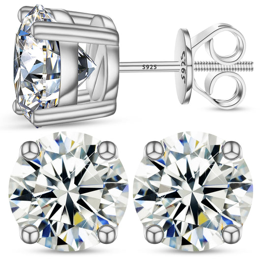 0.2-8 Carats Moissanite Stud Earrings Screw Back Diamond Stud Earrings for Women 18k White/Yellow Gold Plated S925 Sterling Silv