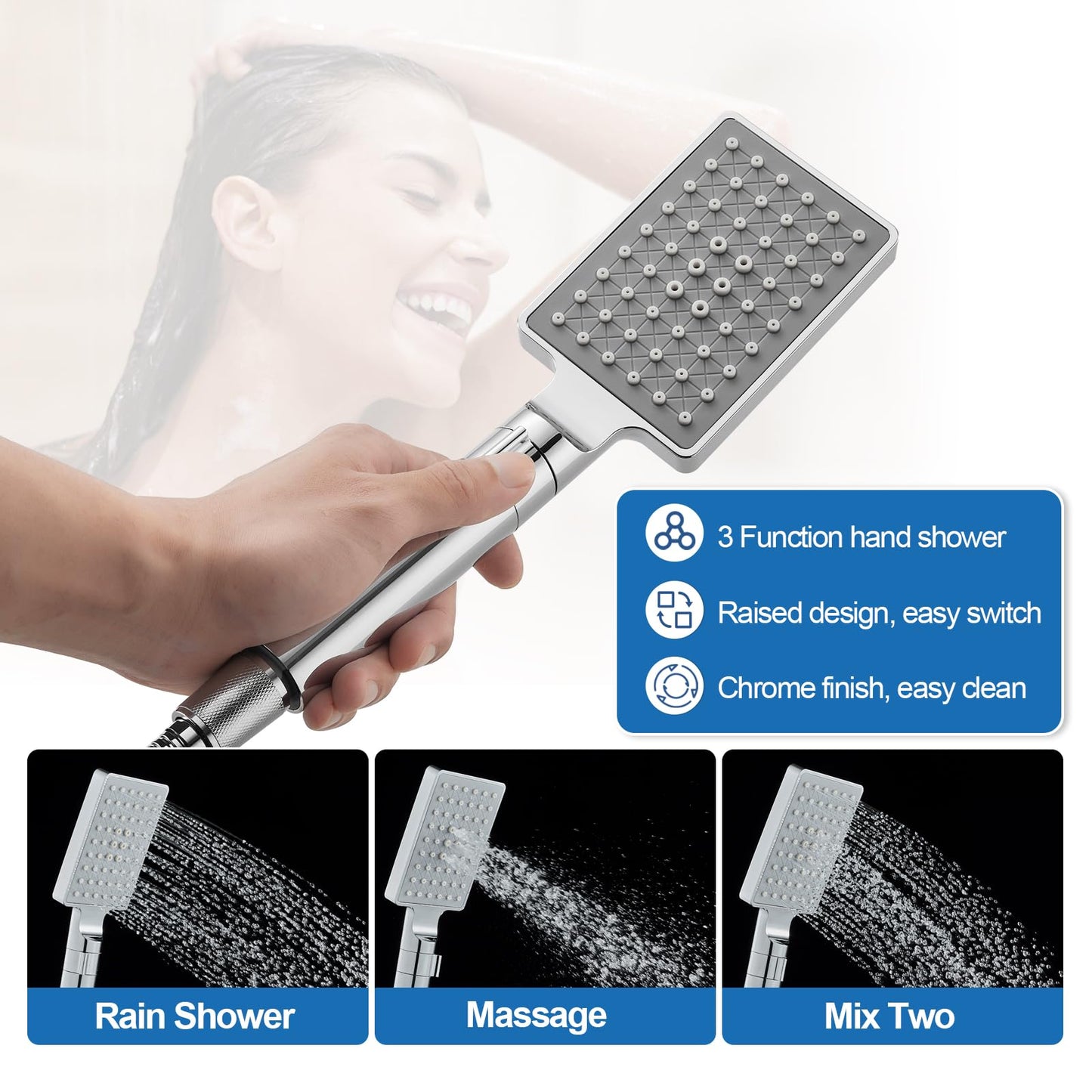 OUGOO Shower Panel Tower System with Rainfall & Waterfall Shower, 5 Body Jets, 3-Function Handheld, 304 Stainless Steel Shower Tower Column, Gold