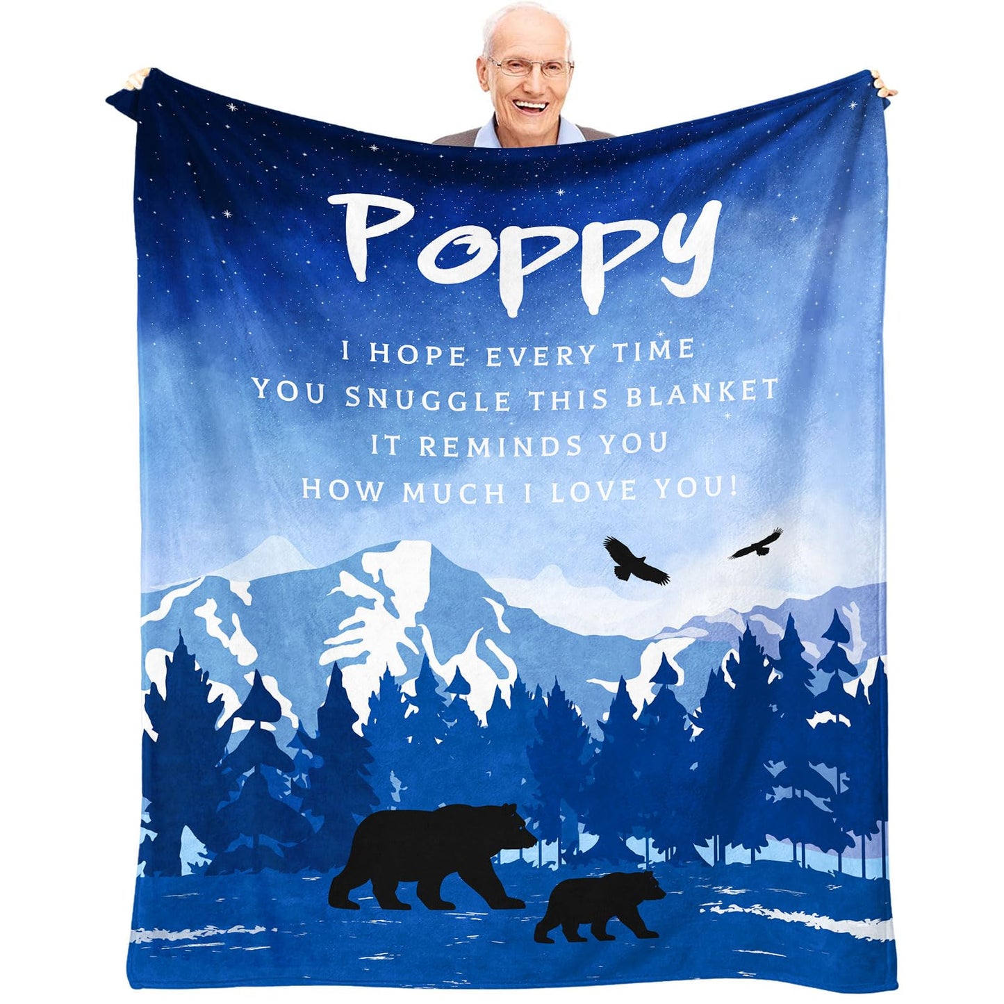 KJACGAD Poppy Gifts from Grandchildren Grandkids, Birthday Gifts for Poppy from Granddaughter Grandson, Grandpa Gifts Throw Blanket 60" x 50"