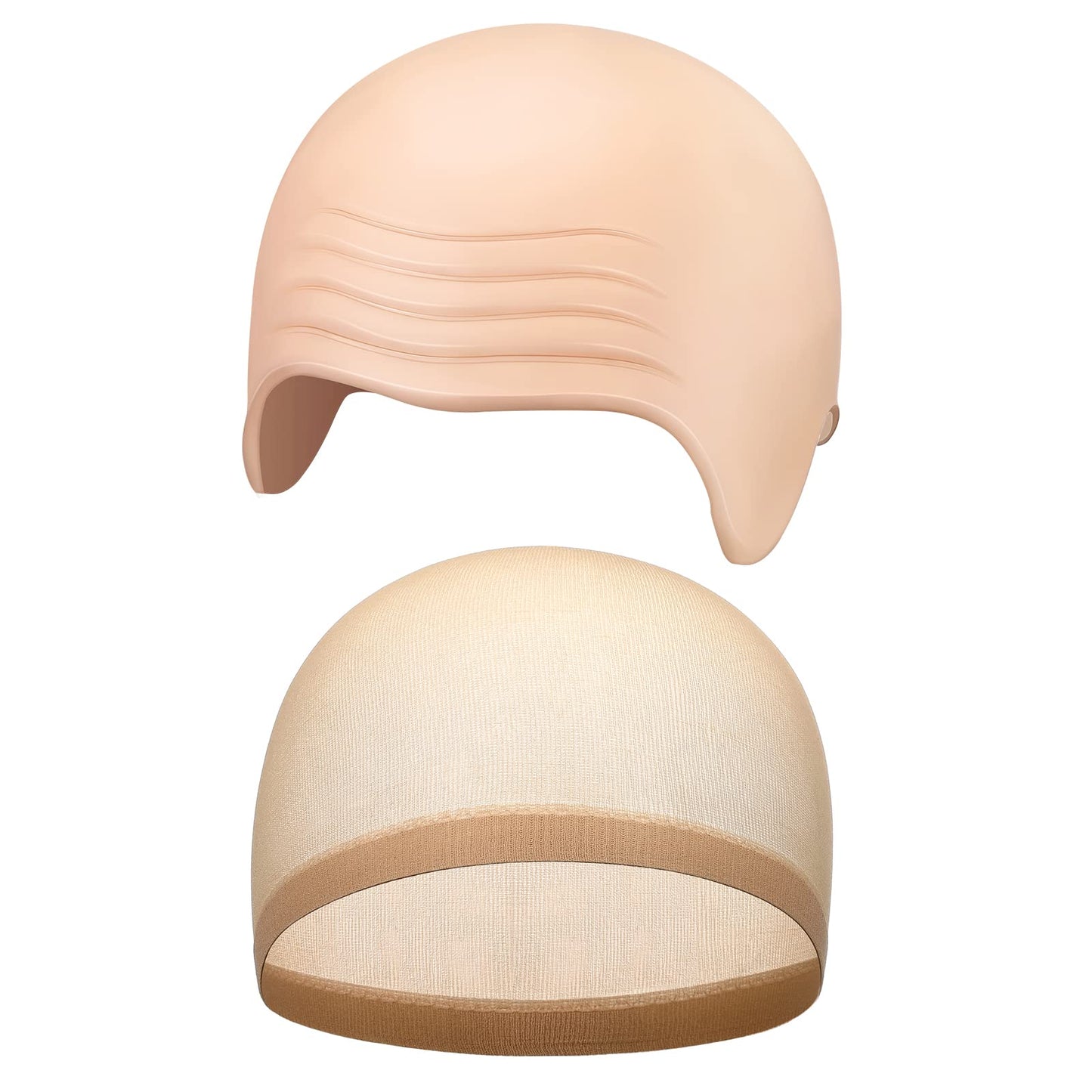 Syhood 2 Pieces Halloween Bald Cap Makeup Latex Bald Head Wig Caps Cosplay Costume for Adults(Beige,Medium)