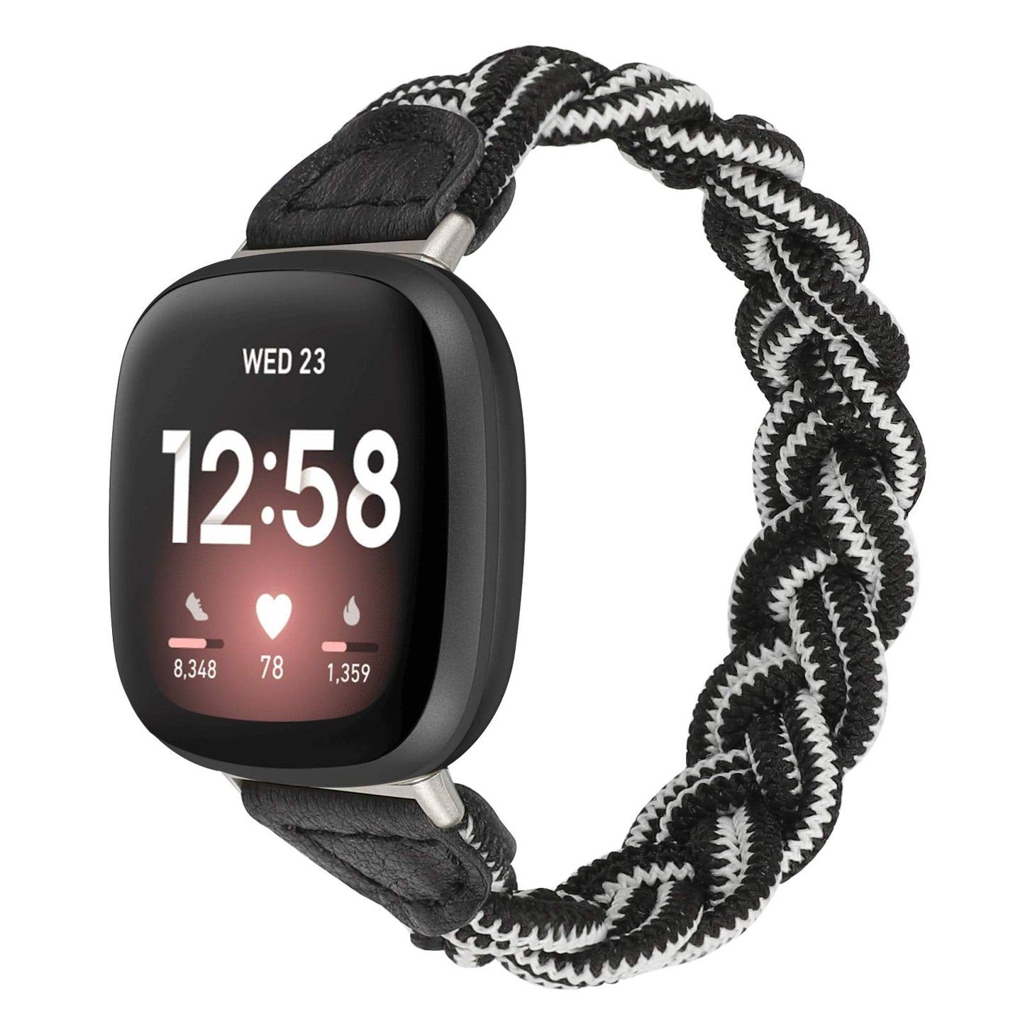 Wearlizer Elastic Band Compatible With Fitbit Sense/Versa 3/Sense 2/Versa 4 For Women, Slim Solo Loop Braided Strap Stretchy Wov