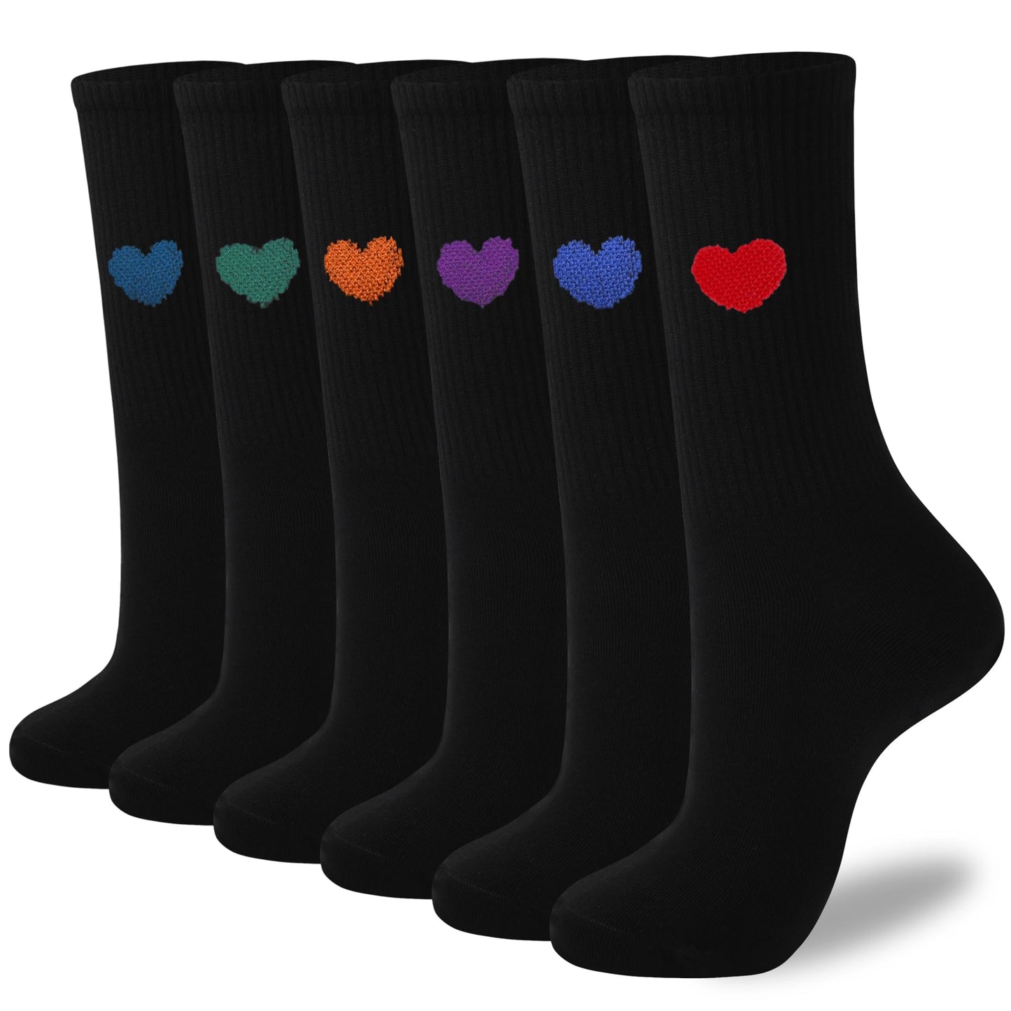 inhees Women's Cute Heart Crew Socks - 6 Pairs Cotton Novelty Casual Athletic Aesthetic Socks (Gift box)