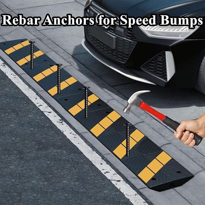 MSWY 16 Inch Rebar Stakes 10 Pack Heavy Duty Ground Anchors 1/2 Inch Diameter Galvanized Steel Asphalt Anchoring Metal Spikes for Speed Bump, Parking Curb and Camping Tent