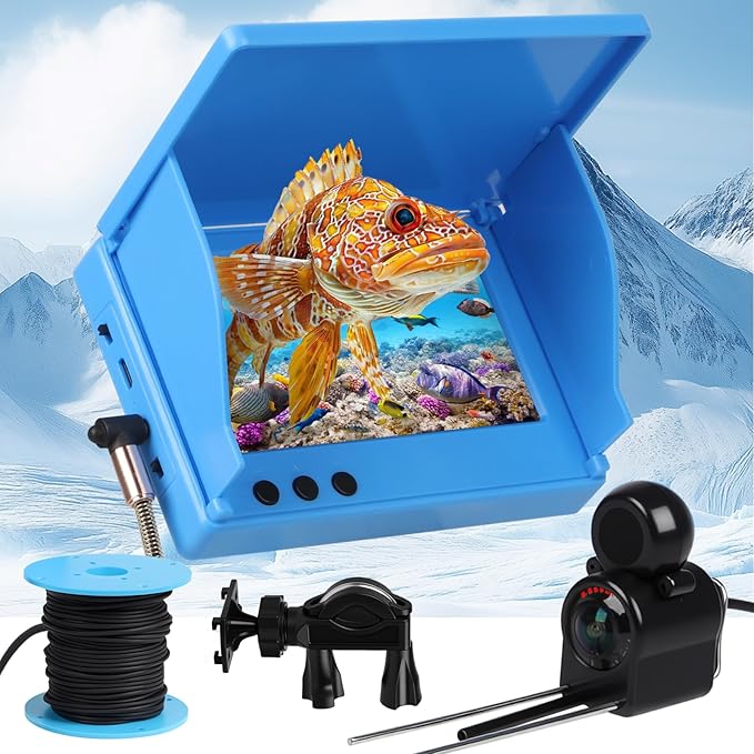 Underwater Fishing Camera 4.3 Inch IPS Monitor, Fish Finder with Infrared Night Vision Light, 1080P HD Fishing Camera with...