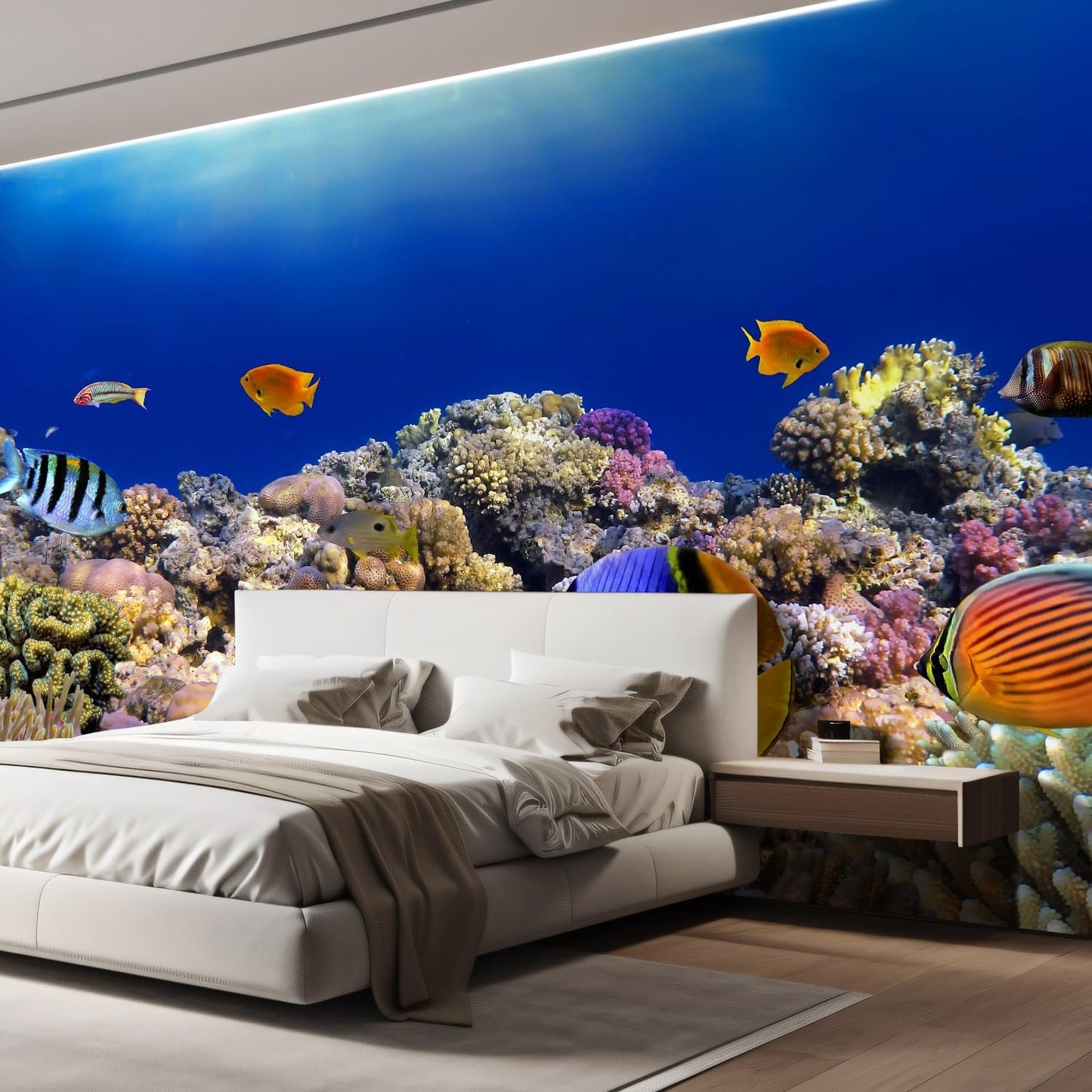 wall26 Removable Wall Sticker/Wall Mural Tropical Blue Fish Coral Reef Ocean Seascape Nature Wilderness Photography Nautical Landscape Decorative for Living Room, Bedroom, Office - 120x144 inches