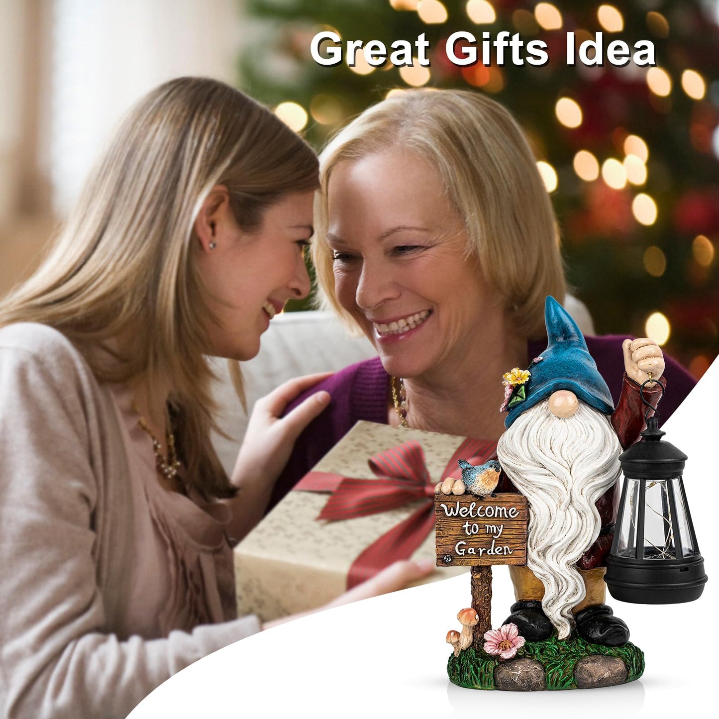 C&Y&G&X Solar Garden Gnome Statue – Waterproof Outdoor Decor with Solar Lantern LED Lights and Welcome Sign for Yard, Lawn, Patio – Ideal Gift for Grandma Mom Women