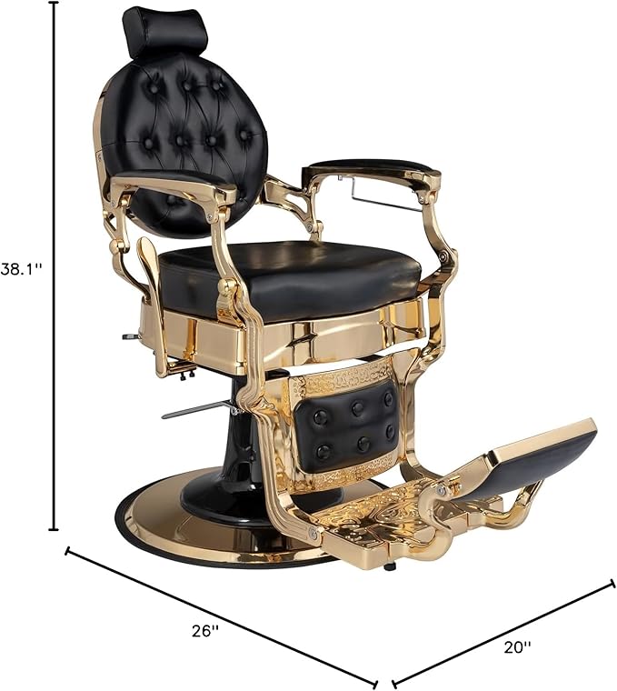 Retro Barber Chair Heavy Duty Professional Salon Chair Reclining, Hydraulic All Purpose Hairdressing Chair for Hair Stylist, Barbershop Beauty Spa Shampoo Equipment, Gold&Black
