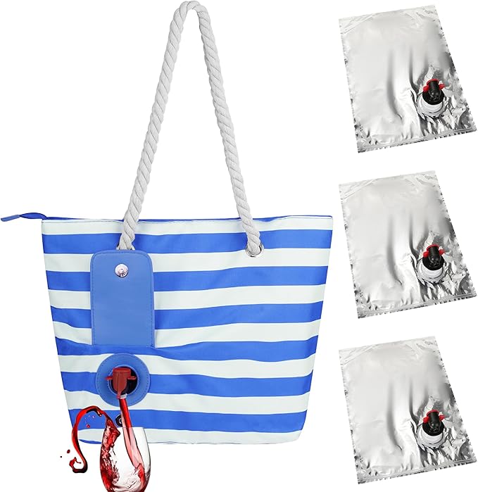 LUWOO Wine Tote Bag with Hidden Drink Dispenser Spout, Beach Wine Cooler Bag, Leakproof Insulated Wine Purse Carrier with ...