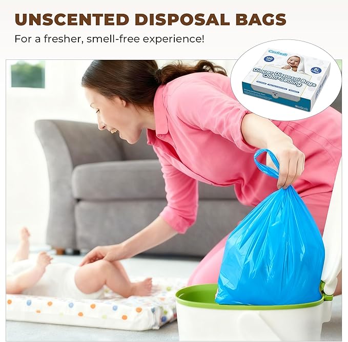Odor Sealing Disposable Diaper Bags with Tie Handle, 100 count, Large Capacity, Unscented & Durable Diaper Trash Bags for Home & Baby Travel Use (Color:Blue)
