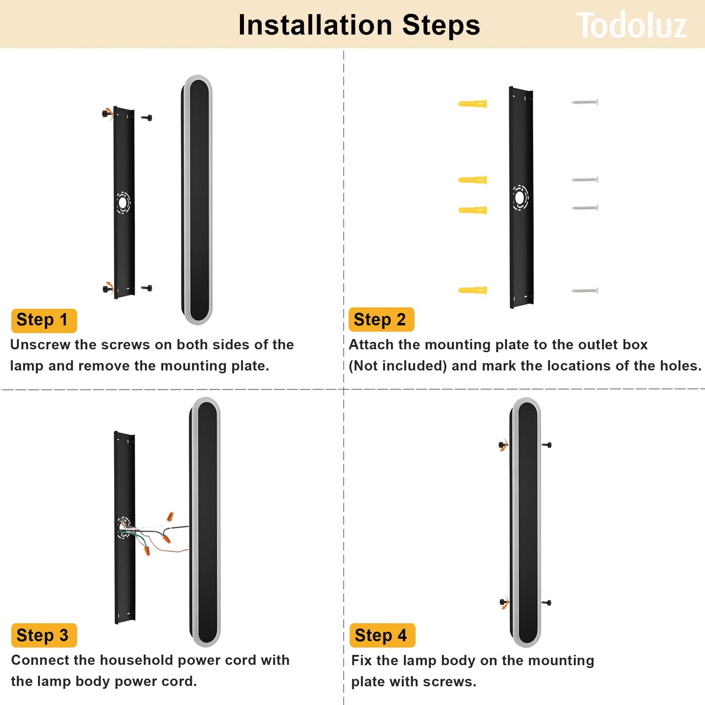 TODOLUZ 2-Pack 60-Inch Long Outdoor Wall Sconce, IP65 Waterproof Light Fixture with Build-in Integrated LED Chips for Garage House Porch, Wall Mounted Lamp 5 Color (3000K/3500K/4500K/5000K)