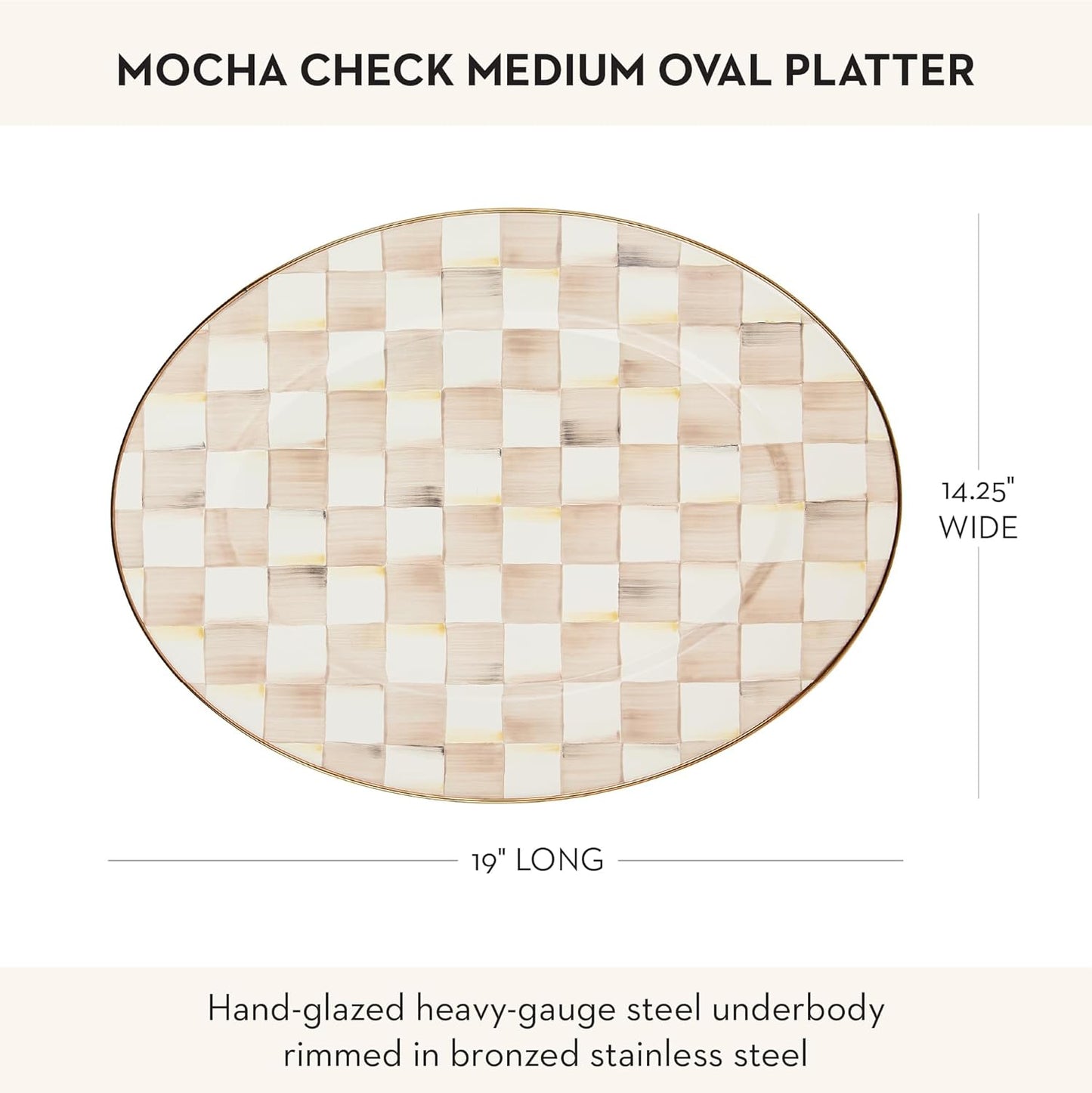 MACKENZIE-CHILDS Enamel Oval Platter, Serving Plate for Entertaining, Medium, Brown-and-White Mocha Check